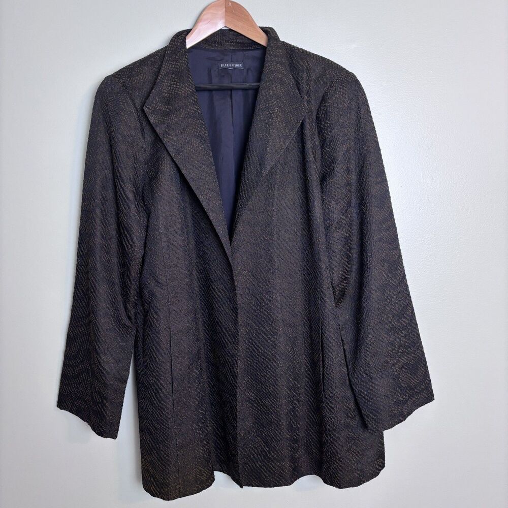 Eileen Fisher Silk Blend Jacquard High Collar Jacket Coat Textured $498 Formal